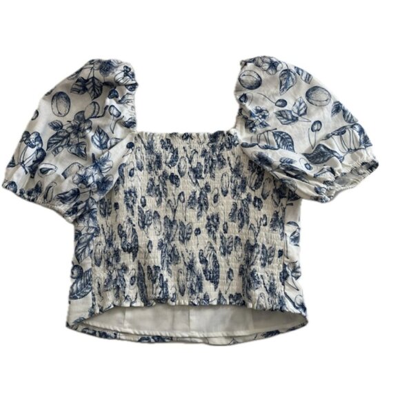 Rachel Zoe - Corset Style Linen Blue White Fruit Top - Picture 2 of 7